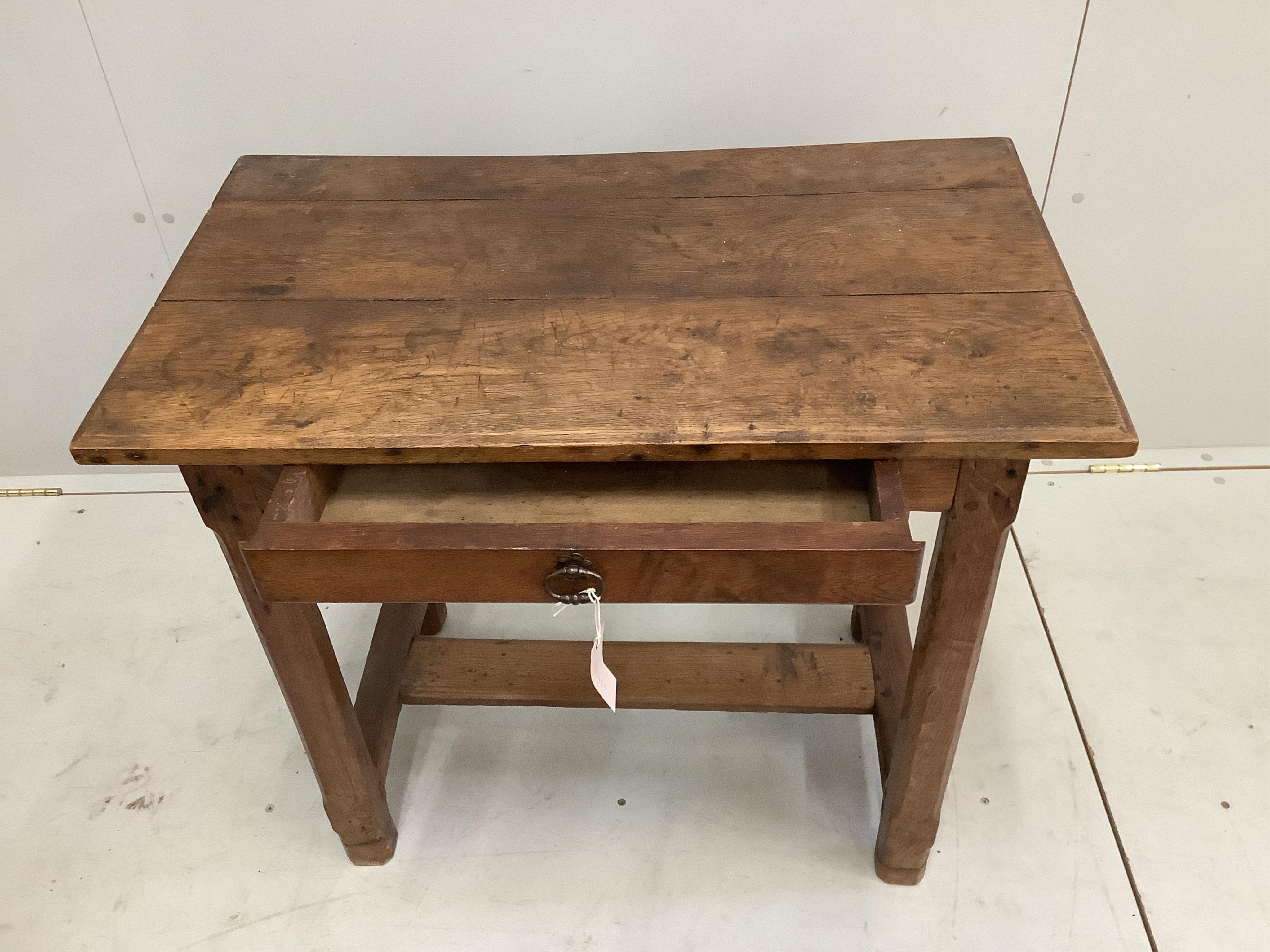 A Continental rectangular oak side table fitted drawer, width 79cm, depth 46cm, height 70cm. Condition - fair